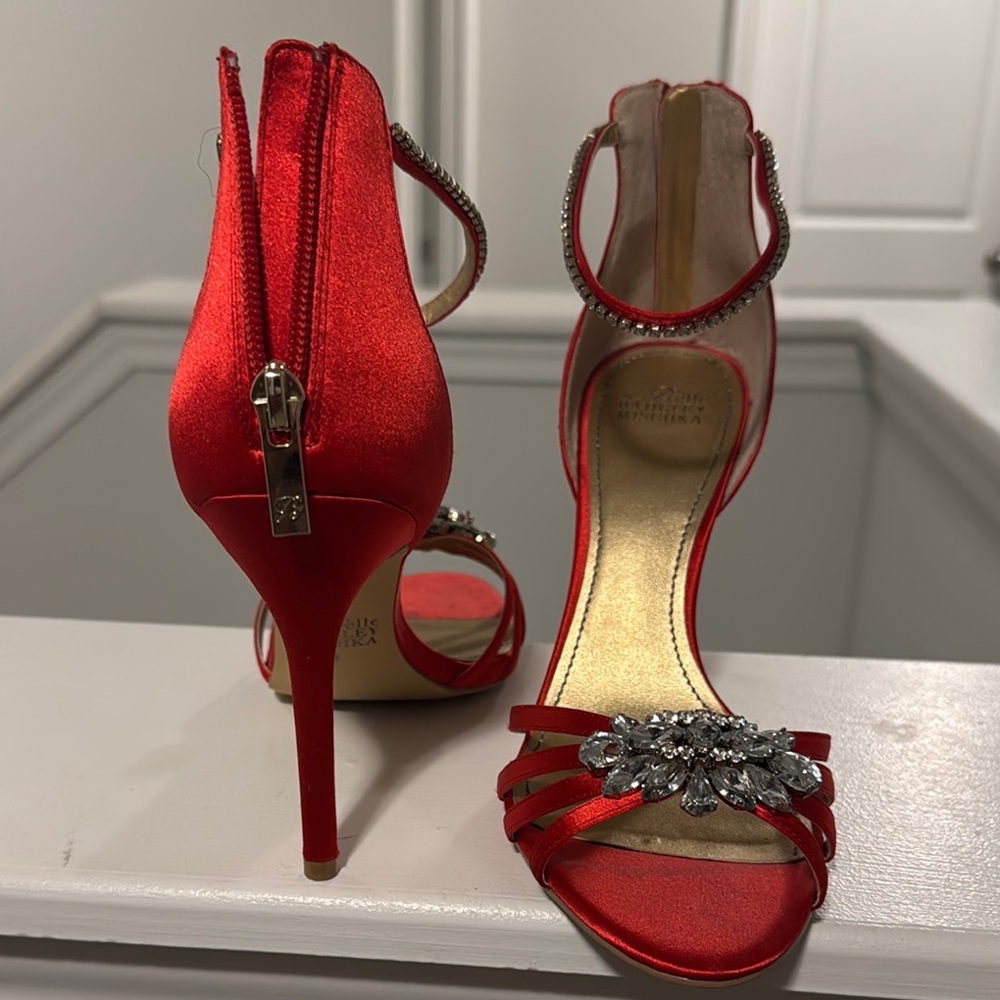 Badgley Mischka Red Stiletto Heels with Ankle Strap